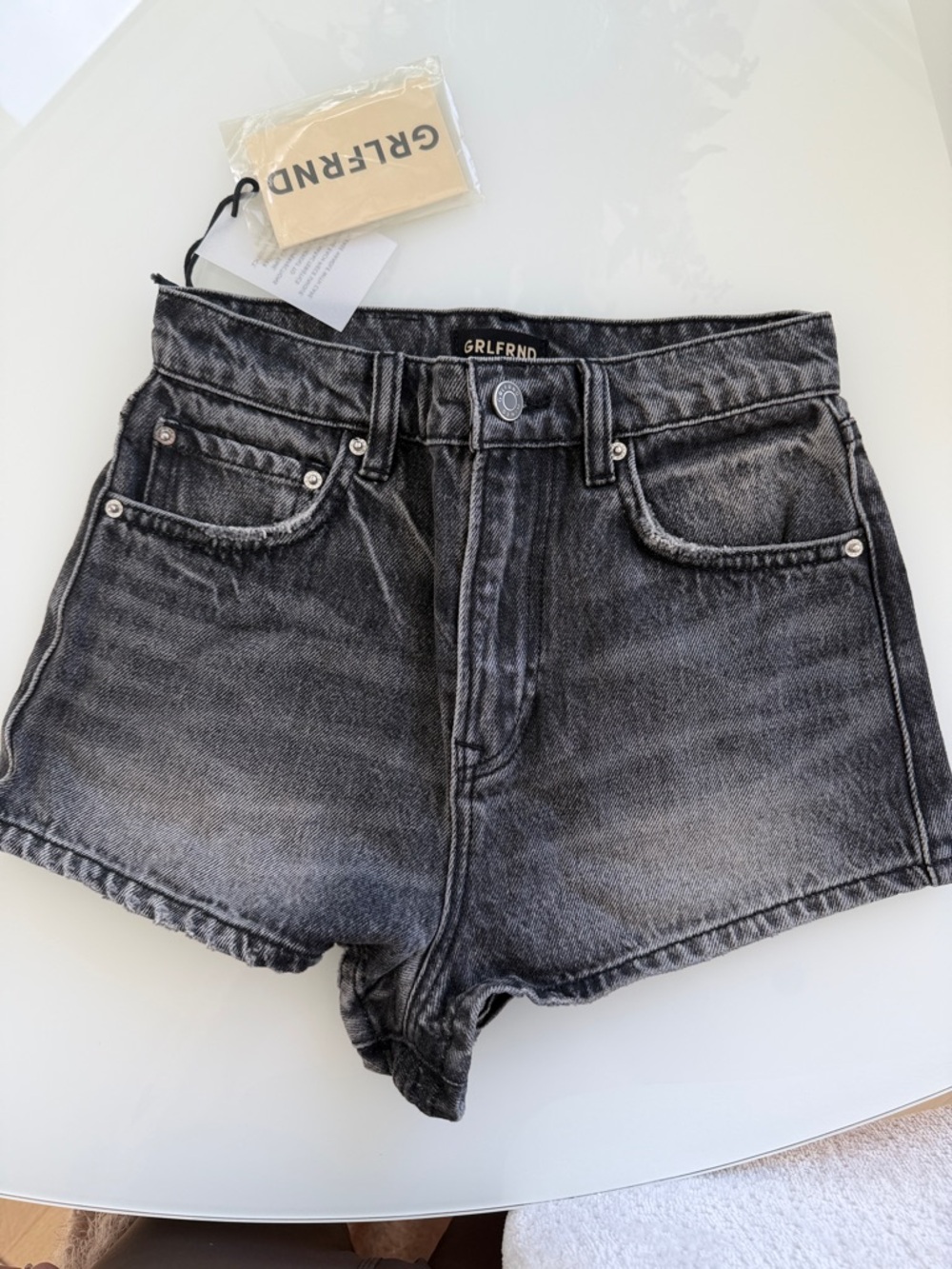 GRLFRND Washed Black High-Rise Denim Shorts